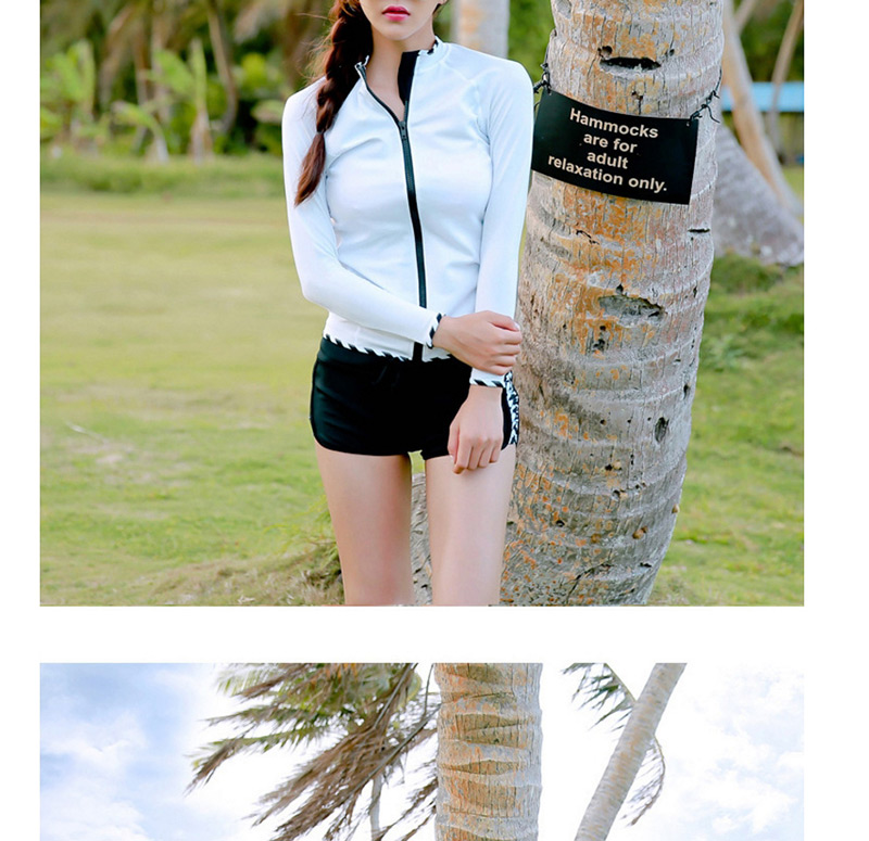 Sexy White+black Long Sleeves Design Color Matching Swimsuit(3pcs),Swimwear Plus Size