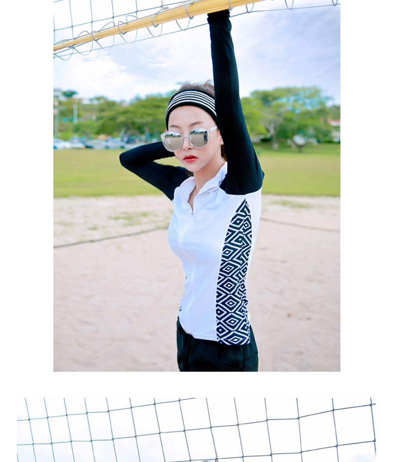 Sexy White+black Rhombus Shape Pattern Decorated Swimsuit(3pcs),Swimwear Plus Size