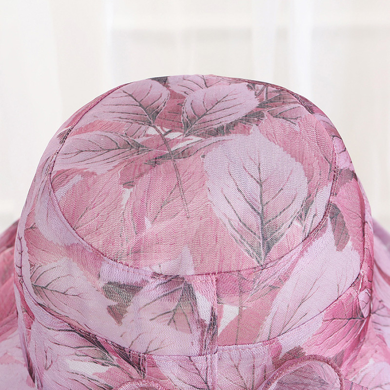 Fashion Pink Leaf Pattern Design Foldable Sunscreen Hat,Sun Hats