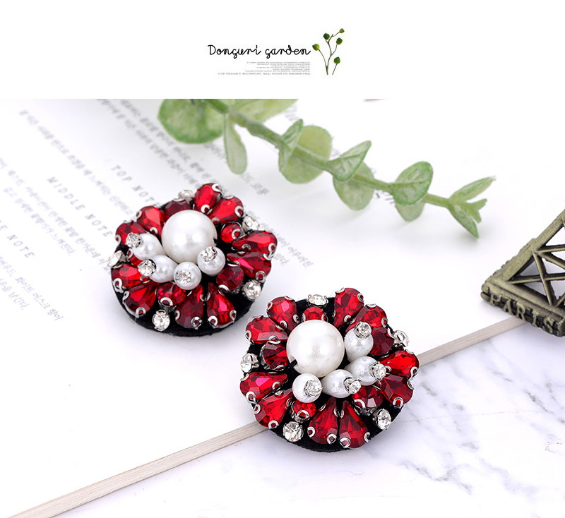 Elegant Red Pearls&diamond Design Flower Shape Earrings,Stud Earrings