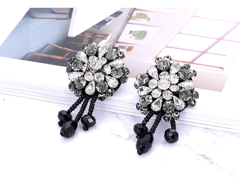 Elegant Gray+white Full Diamond Ecorated Tassel Earrings,Stud Earrings