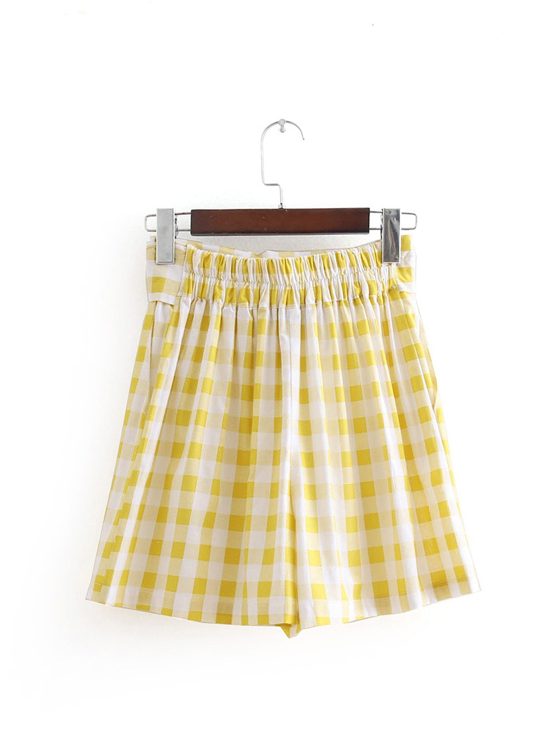 Fashion Yellow Grid Pattern Decorated Pants,Shorts