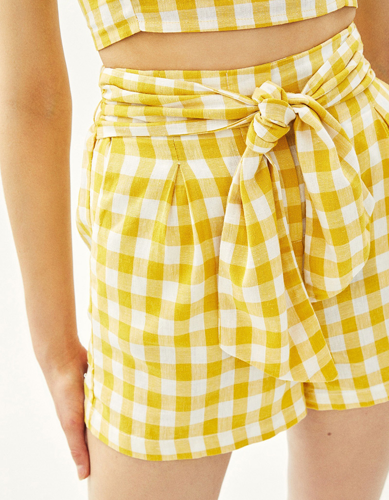 Fashion Yellow Grid Pattern Decorated Pants,Shorts