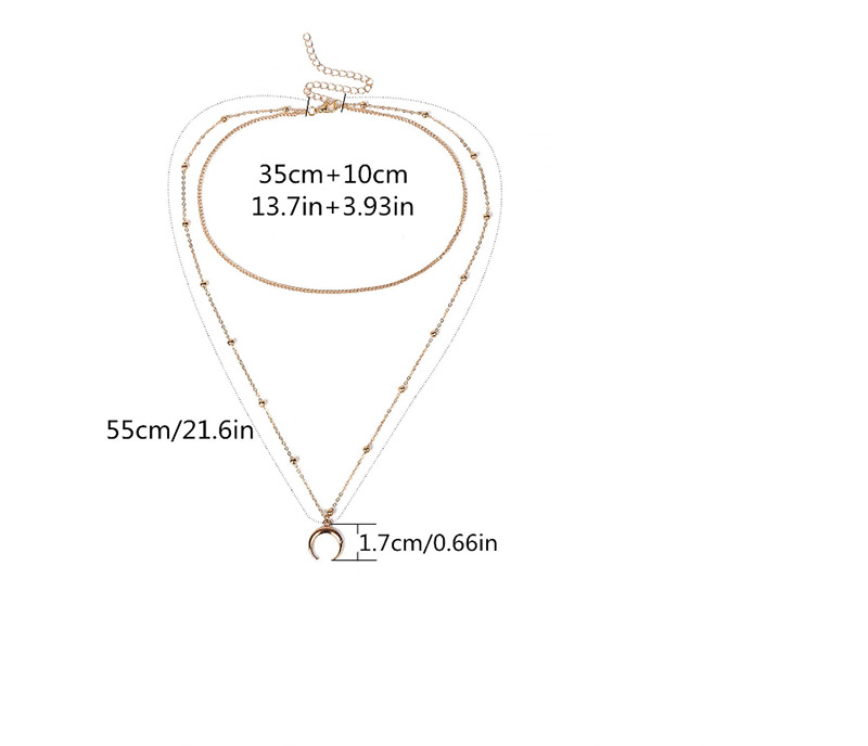 Elegant Gold Color Moon Pendant Decorated Double Layer Necklace,Multi Strand Necklaces