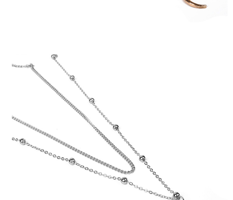 Elegant Silver Color Moon Pendant Decorated Double Layer Necklace,Multi Strand Necklaces