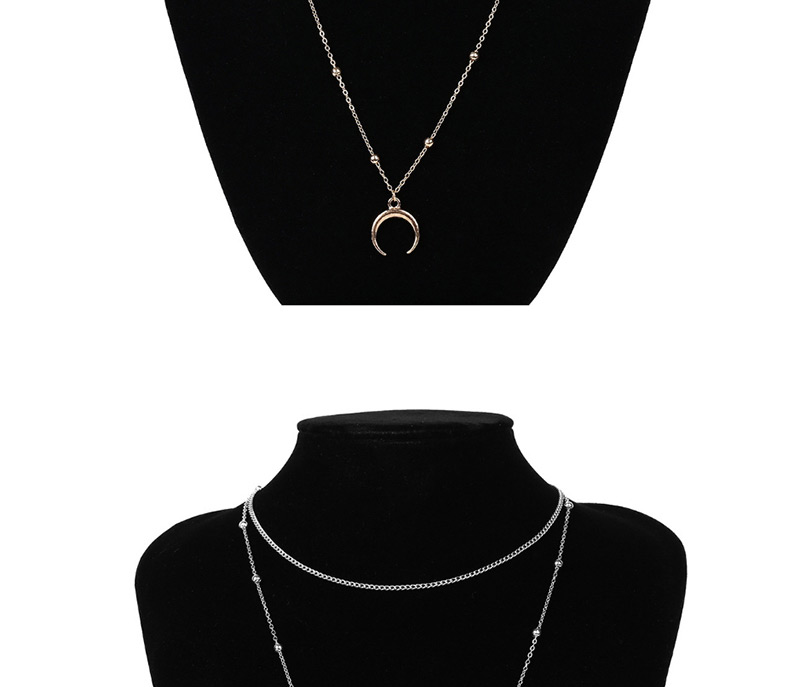 Elegant Silver Color Moon Pendant Decorated Double Layer Necklace,Multi Strand Necklaces