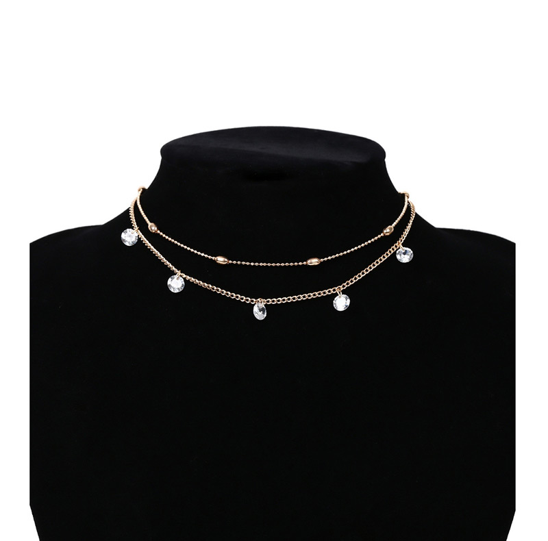 Elegant Gold Color Diamond Decorated Double Layer Necklace,Multi Strand Necklaces