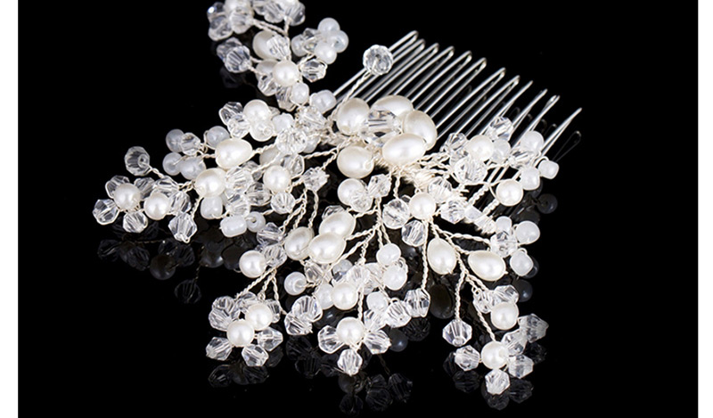 Elegant Silver Color Beads&pearls Decorated Pure Color Hair Comb,Bridal Headwear