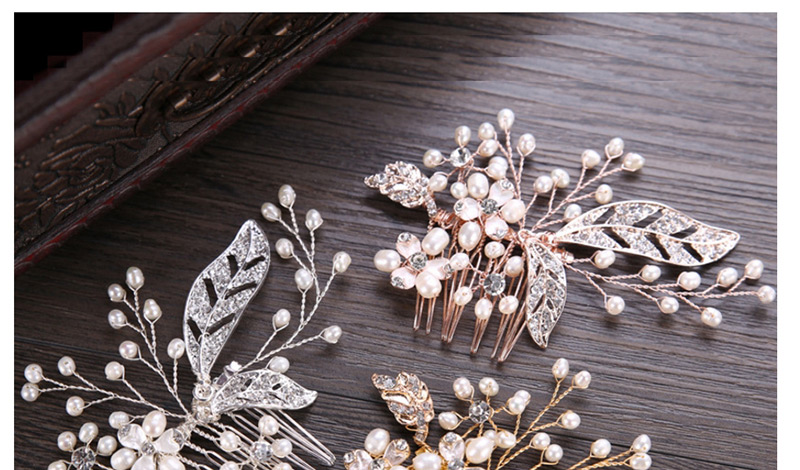 Elegant Gold Color Leaf&pearls Decorated Hair Comb,Bridal Headwear