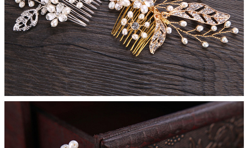 Elegant Rose Gold Leaf&pearls Decorated Hair Comb,Bridal Headwear