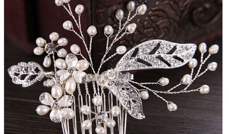 Elegant Rose Gold Leaf&pearls Decorated Hair Comb,Bridal Headwear