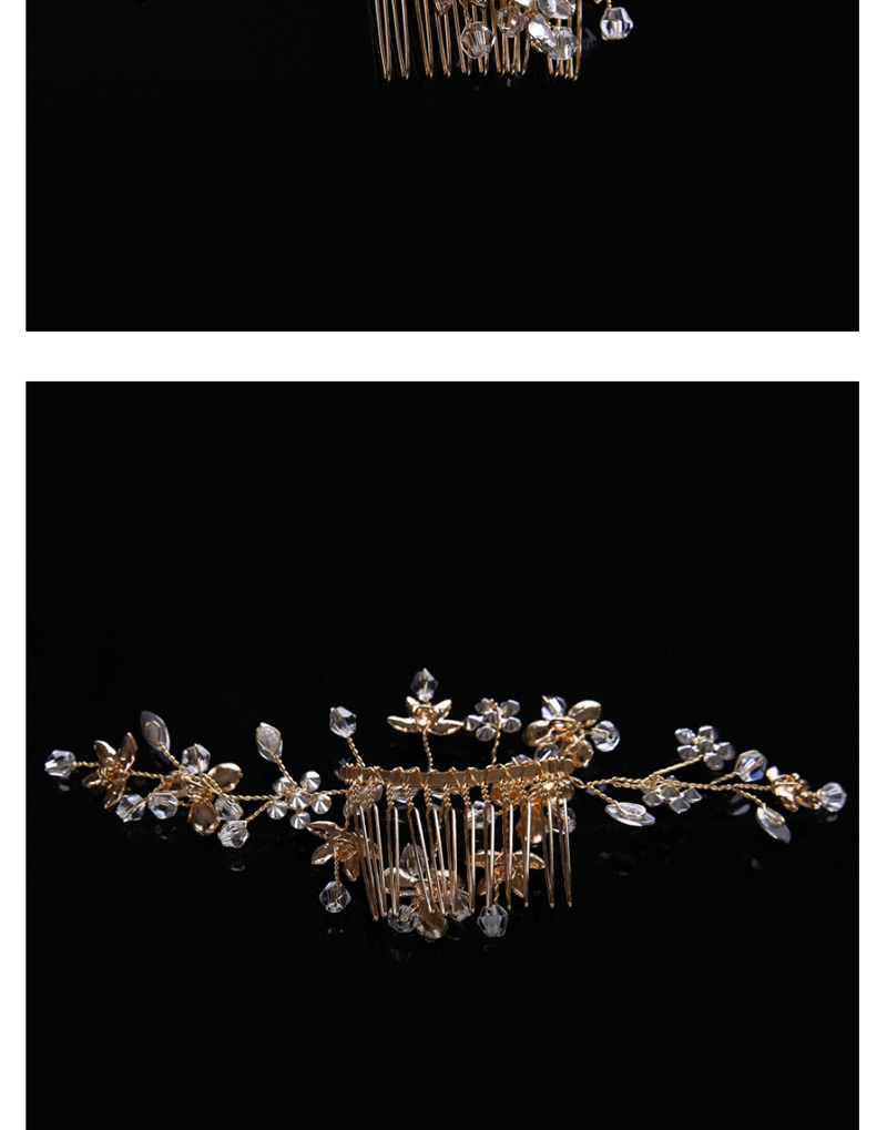 Elegant Gold Color Full Diamond Design Flower Shape Hair Comb,Bridal Headwear