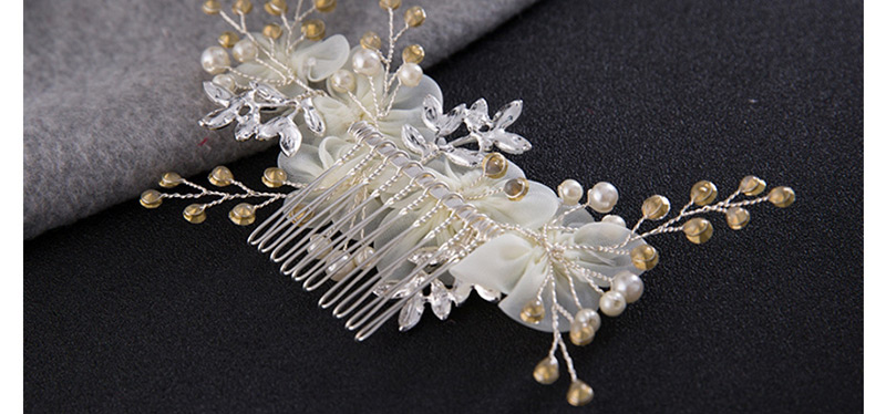 Elegant Beige Flowers&diamond Decorated Hair Comb,Bridal Headwear