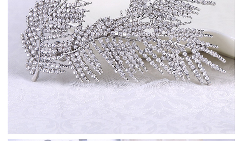 Elegant Silver Color Full Diamond Design Leaf Shape Hair Comb,Bridal Headwear