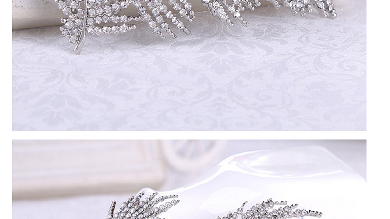 Elegant Silver Color Full Diamond Design Leaf Shape Hair Comb,Bridal Headwear
