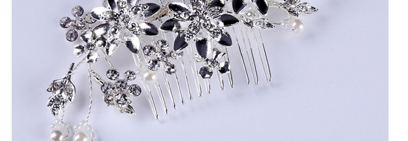 Elegant Silver Color Pearls&flowers Decorated Pure Color Hair Comb,Bridal Headwear