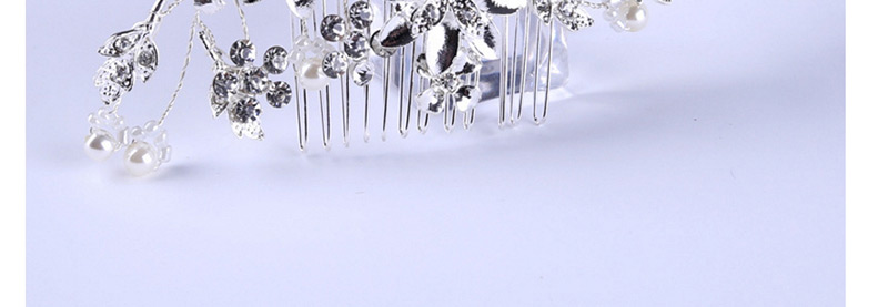Elegant Silver Color Pearls&flowers Decorated Pure Color Hair Comb,Bridal Headwear