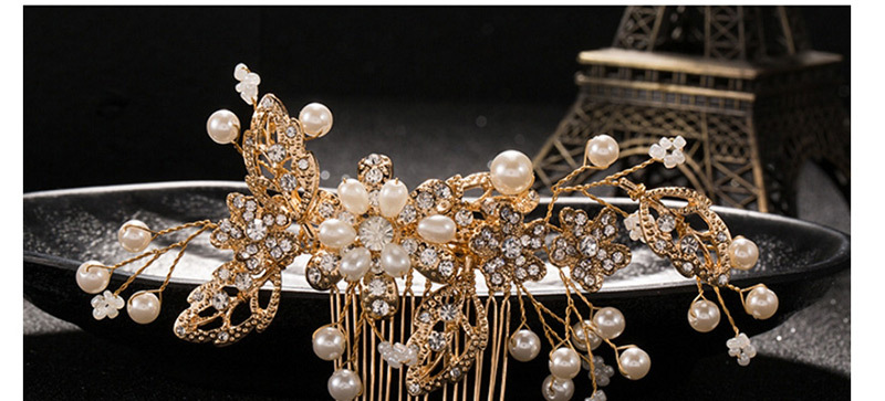 Elegant Gold Color Leaf&diamond Decorated Hair Comb,Bridal Headwear
