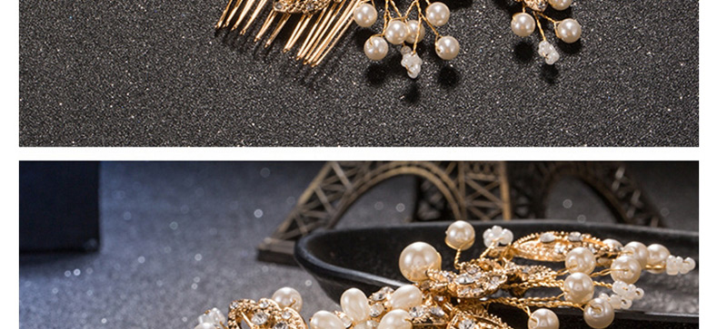 Elegant Gold Color Leaf&diamond Decorated Hair Comb,Bridal Headwear