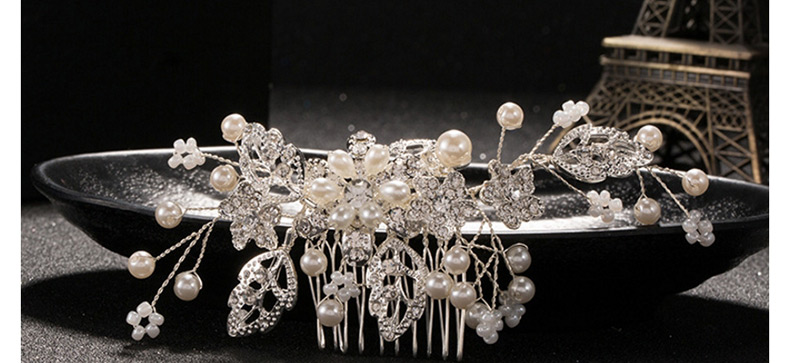 Elegant Silver Color Leaf&diamond Decorated Hair Comb,Bridal Headwear