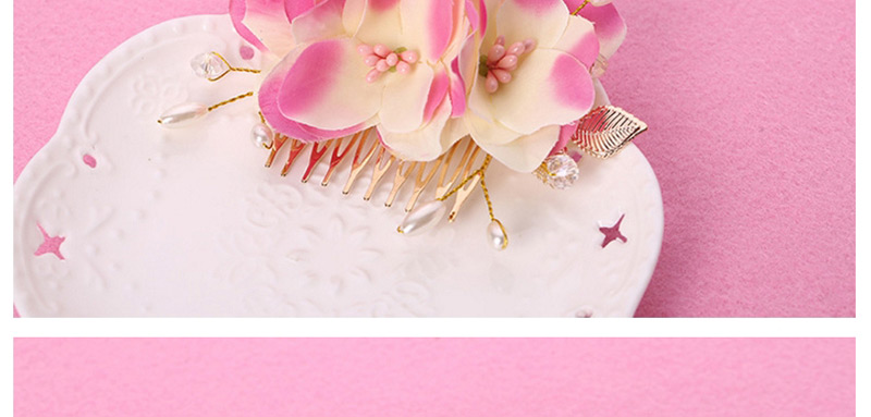 Elegant Pink Leaf&flowers Decorated Hair Comb,Hairpins