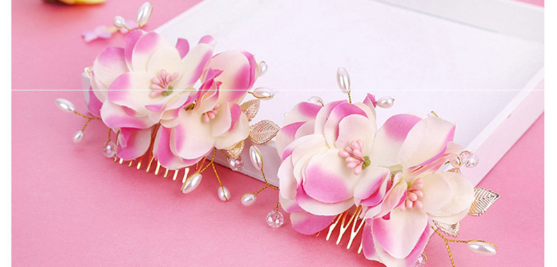 Elegant Pink Leaf&flowers Decorated Hair Comb,Hairpins