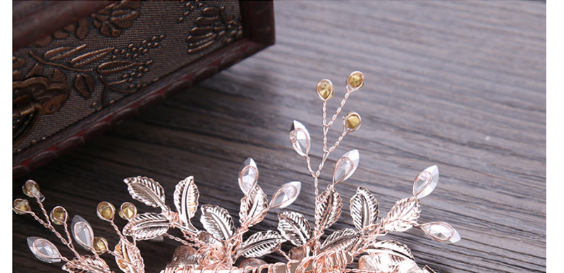 Elegant Rose Gold Leaf&flowers Decorated Hair Comb,Bridal Headwear