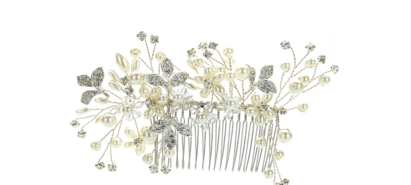 Elegant Silver Color Pearls&leaf Decorated Pure Color Hair Comb,Bridal Headwear