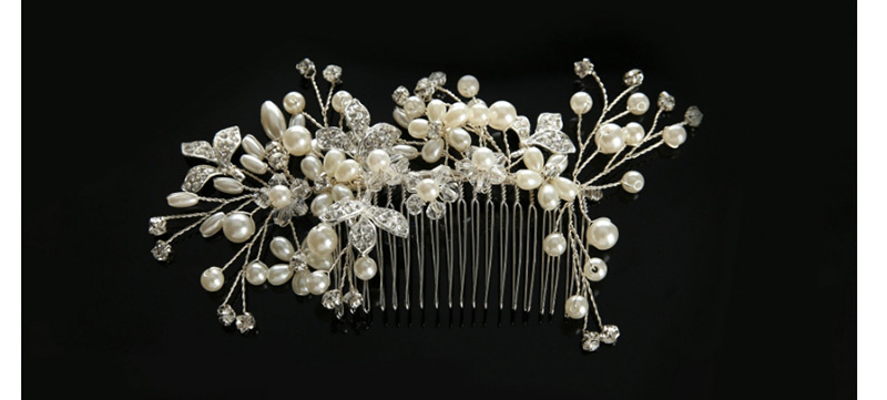 Elegant Silver Color Pearls&leaf Decorated Pure Color Hair Comb,Bridal Headwear
