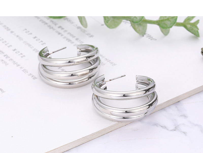 Elegant Silver Color Circular Ring Design Pure Color Earrings,Stud Earrings