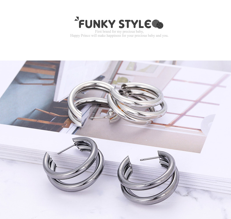 Elegant Silver Color Circular Ring Design Pure Color Earrings,Stud Earrings
