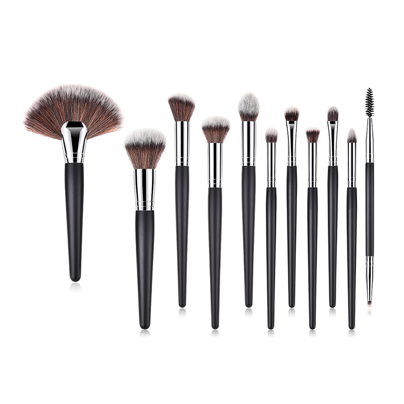 Fashion Black+coffee Sector Shape Design Cosmetic Brush(11pcs),Beauty tools