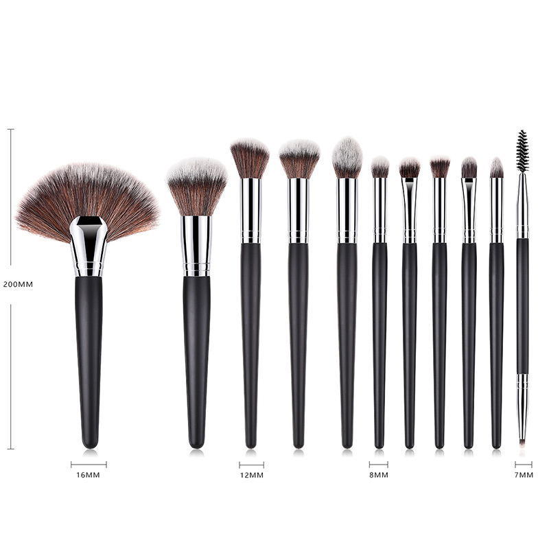 Fashion Black+coffee Sector Shape Design Cosmetic Brush(11pcs),Beauty tools