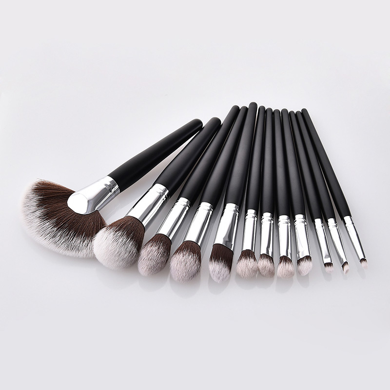 Fashion Black+brown Sector Shape Design Cosmetic Brush(12pcs),Beauty tools