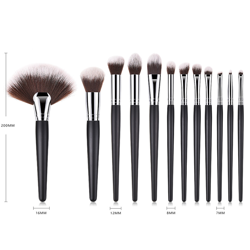 Fashion Black+brown Sector Shape Design Cosmetic Brush(12pcs),Beauty tools