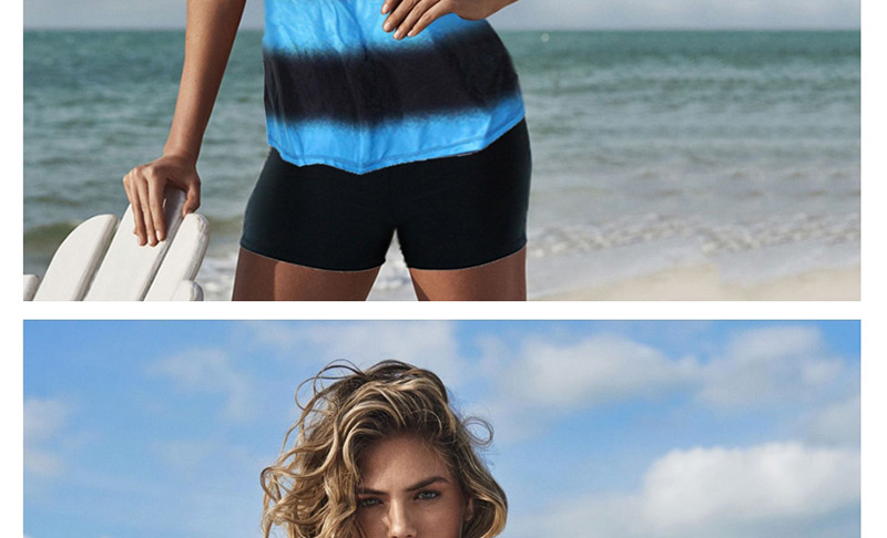 Sexy Blue Round Neckline Design Split Swimsuit,Swimwear Plus Size