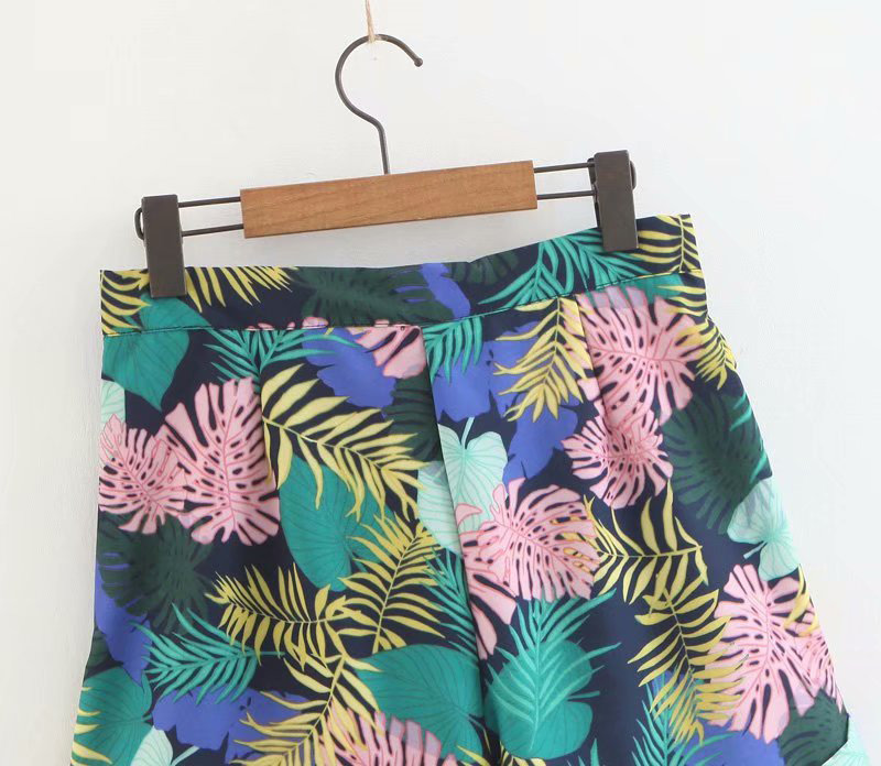 Fashion Green Leaf Pattern Decorated Pants,Shorts