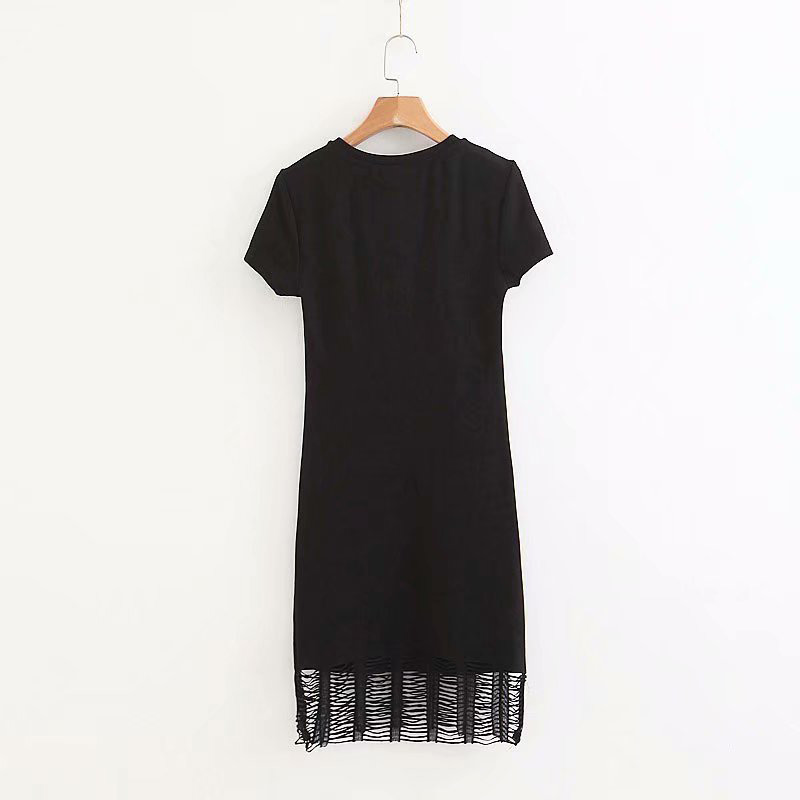 Fashion Black Round Neckline Design Pure Color Dress,Skirts