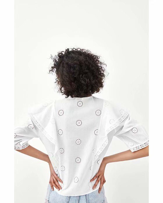 Fashion White Hollow Out Design Pure Color Blouse,Sunscreen Shirts