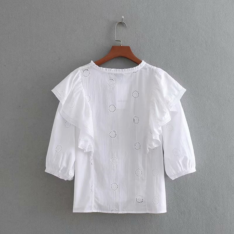 Fashion White Hollow Out Design Pure Color Blouse,Sunscreen Shirts