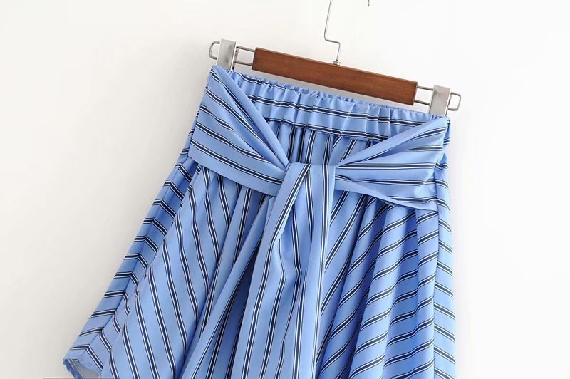 Fashion Blue Stripe Pattern Decorated Dress,Skirts