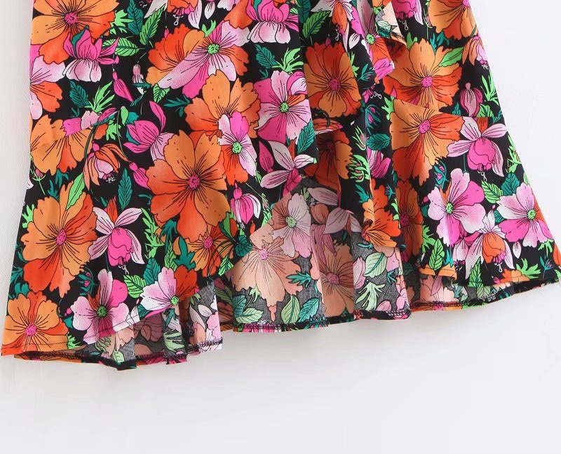Fashion Multi-color Flower Pattern Decorated Dress,Skirts