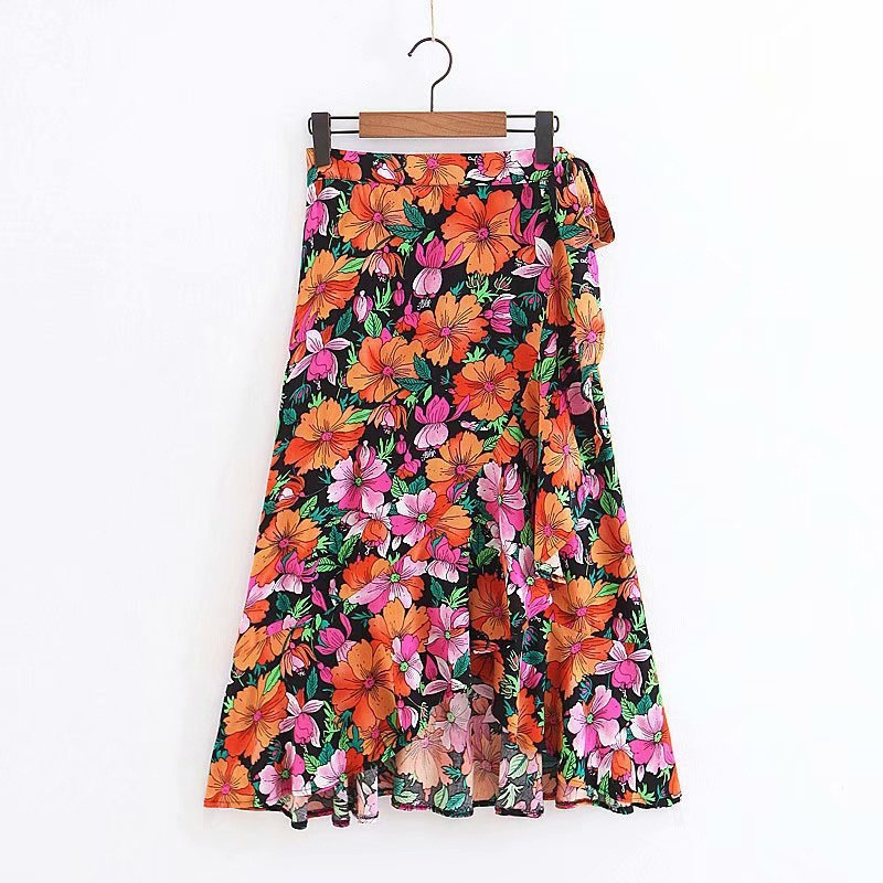 Fashion Multi-color Flower Pattern Decorated Dress,Skirts