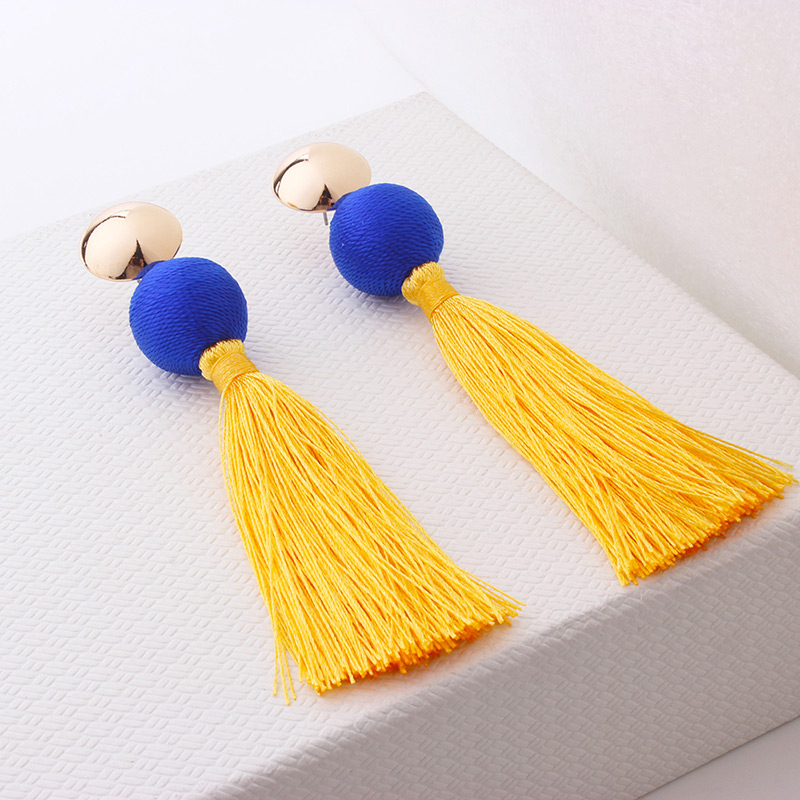 Fashion Yellow Round Shape Decorated Tassel Earrings,Drop Earrings