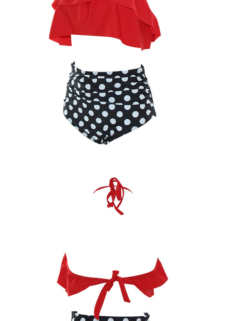 Sexy Black+white Off-the-shoulder Design Dots Pattern Decorated Swimwear(2pcs),Bikini Sets