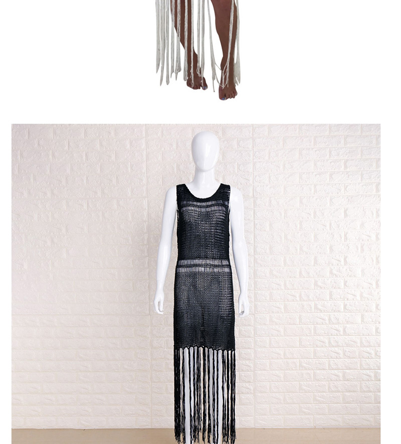 Fashion White Tassel Decorated Pure Color Dress,Long Dress