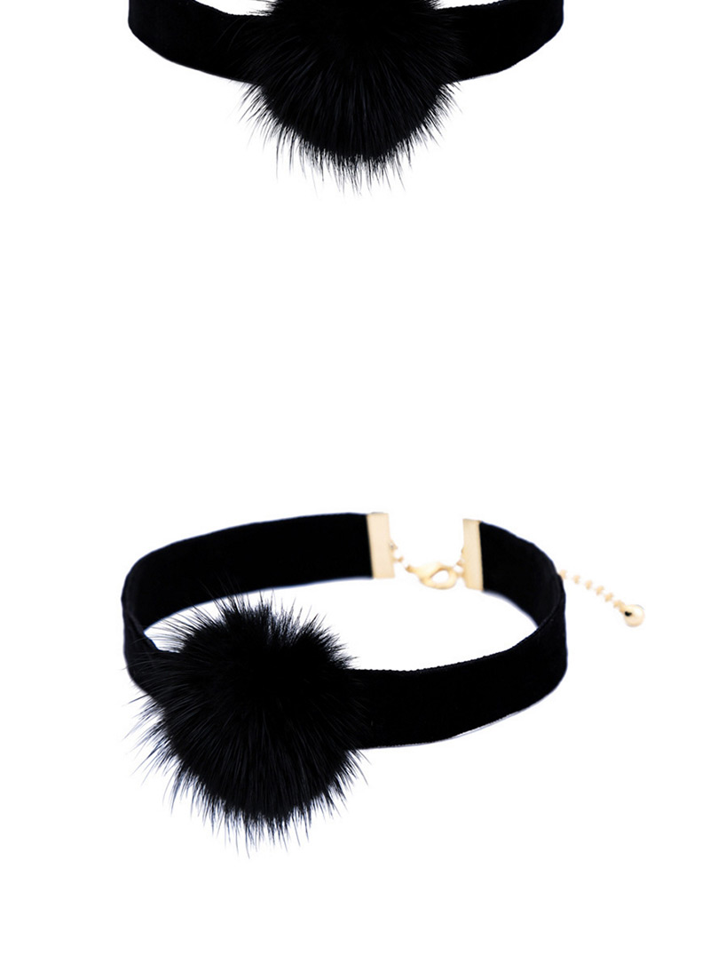 Fashion Black Fuzzy Ball Decorated Necklace,Chokers