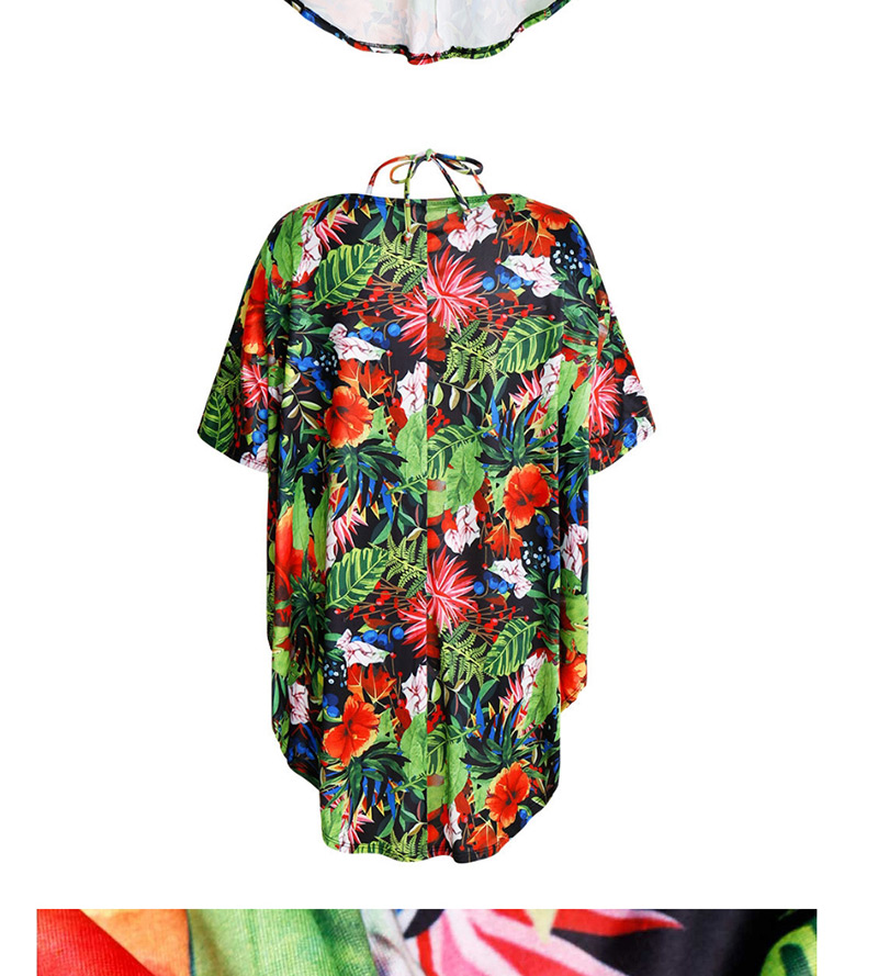 Sexy Green Off-the-shoulder Design Flower Pattern Swimwear(3pcs),Sunscreen Shirts