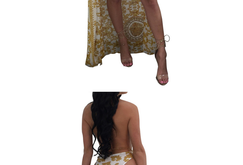Sexy Yellow Off-the-shoulder Design Flower Pattern Swimwear(2pcs),Sunscreen Shirts