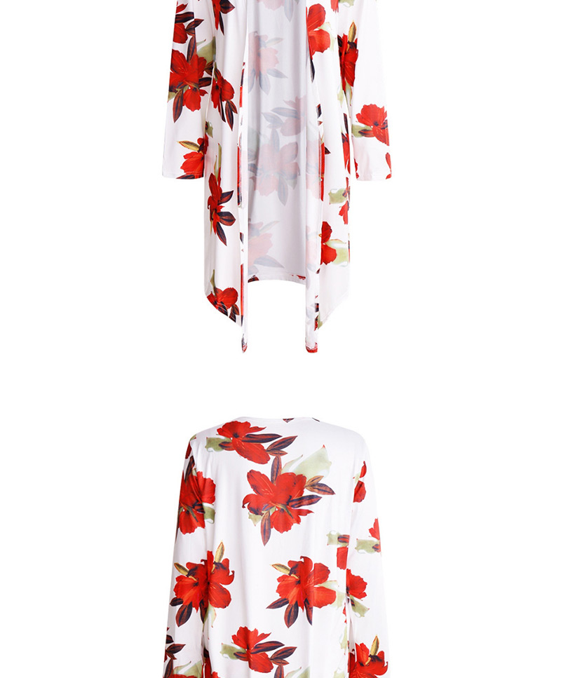 Sexy Red+white Off-the-shoulder Design Flower Pattern Swimwear(3pcs),Sunscreen Shirts